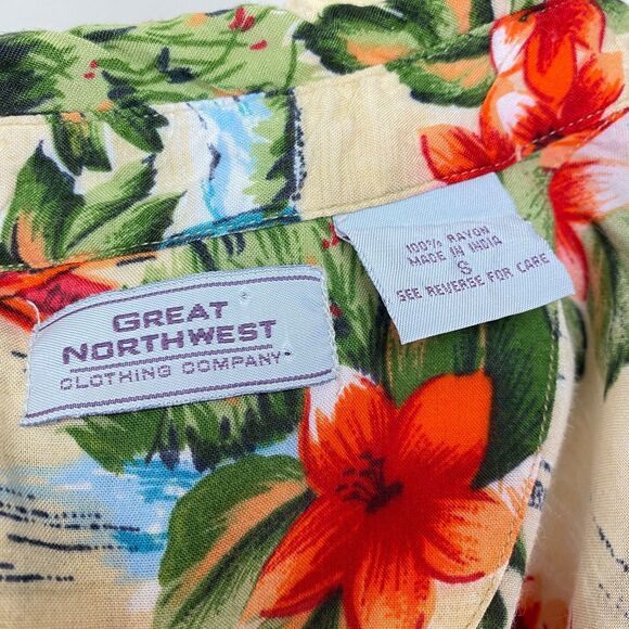 Great Northwest Aloha Womens Blouse Top Small Rayon Tropical Travel Resort Boho - Picture 10 of 11